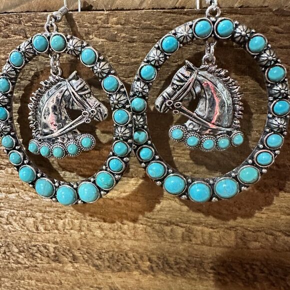 Silver Elegant Jewelry - Boho Vibrant Turquoise Horse Estuarian Charm Statement Earrings , Gift Box